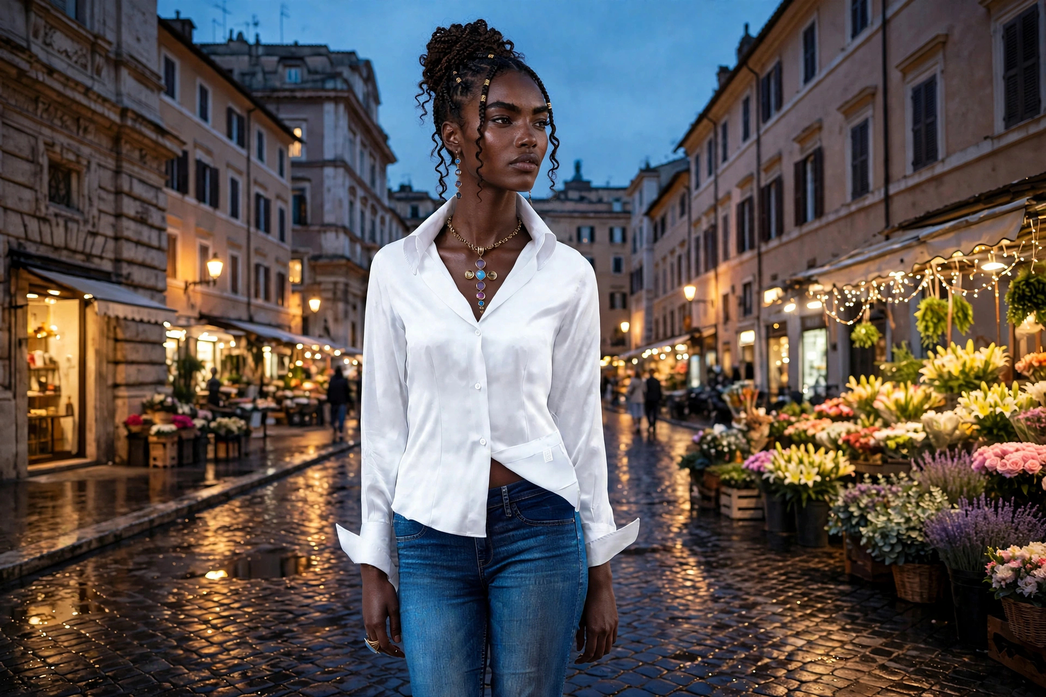 Modella con camicia Capua in cotone DAN Roma