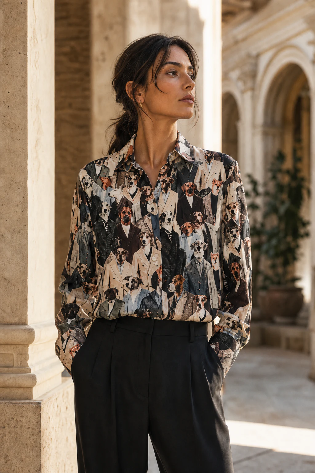 Modella interamente virtuale con camicia Donna M/L nella stampa LINV01